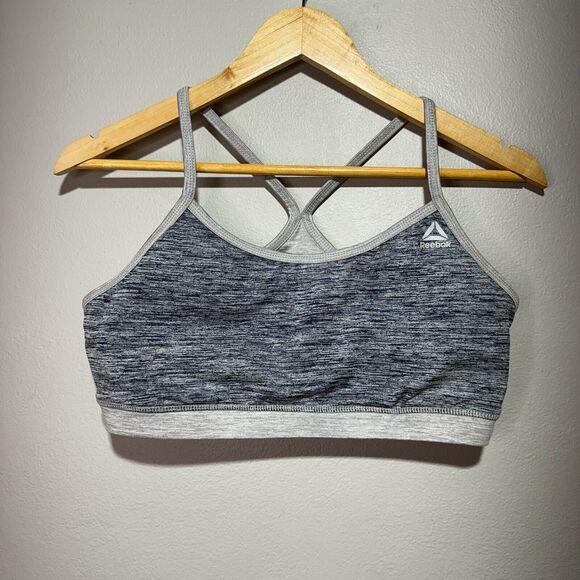 Reebok Other - Reebok Reversible Strappy Sports Bra Women’s Medium Support Size L Heather Blue